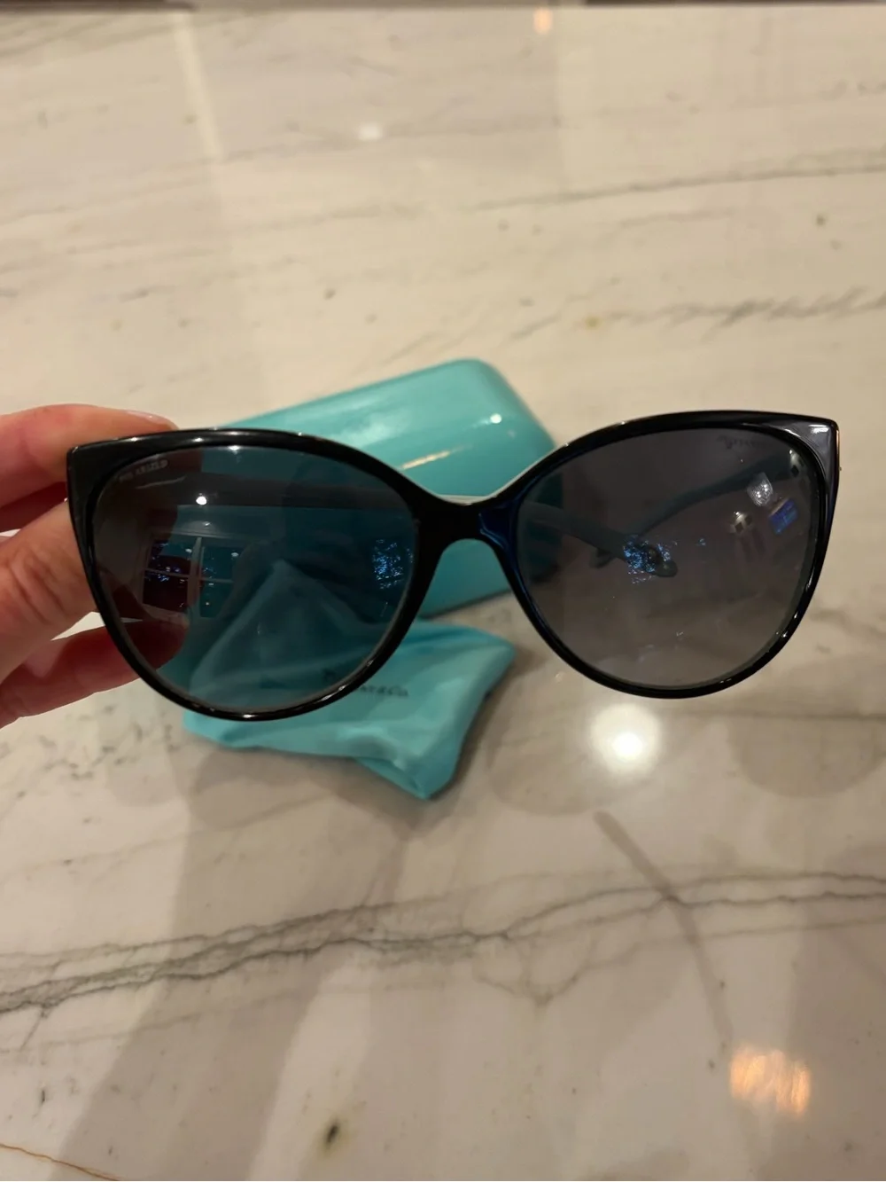 Tiffany & Co. Women’s Black Oversized Cat Eye Sunglasses with Tiffany Blue Case
